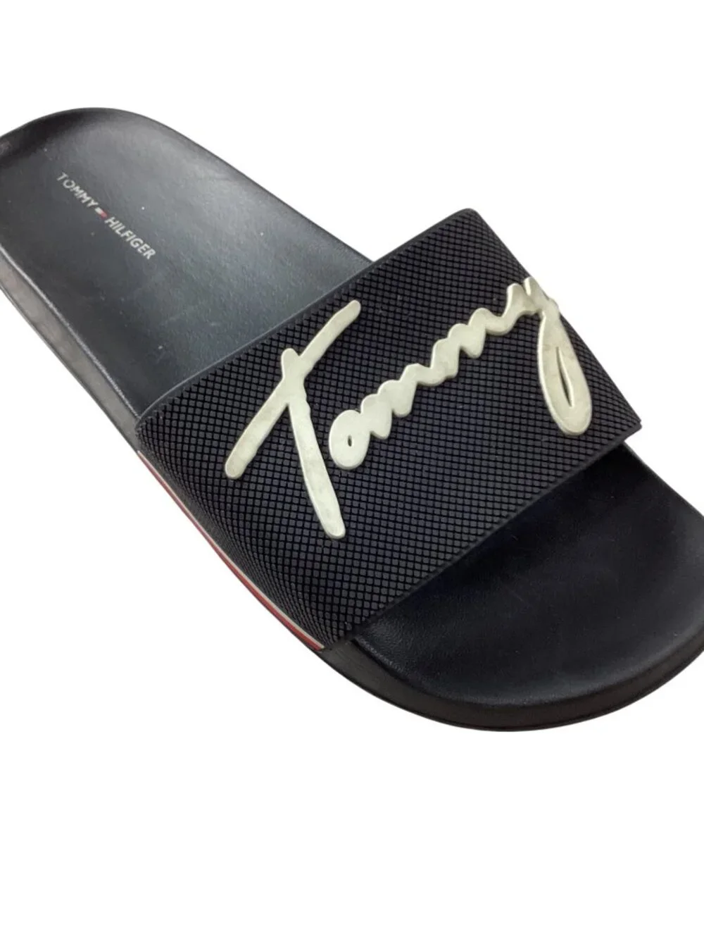 Tommy Hilfiger Mens Black Slide Sandals*Flip Flops With Signature Logo - Size 9M